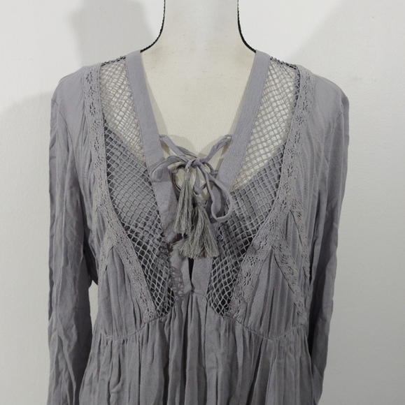 Torrid Light Gray Boho Prairie Crinkle Mini Dress 2 Piece Plus Size 0 - Picture 7 of 15